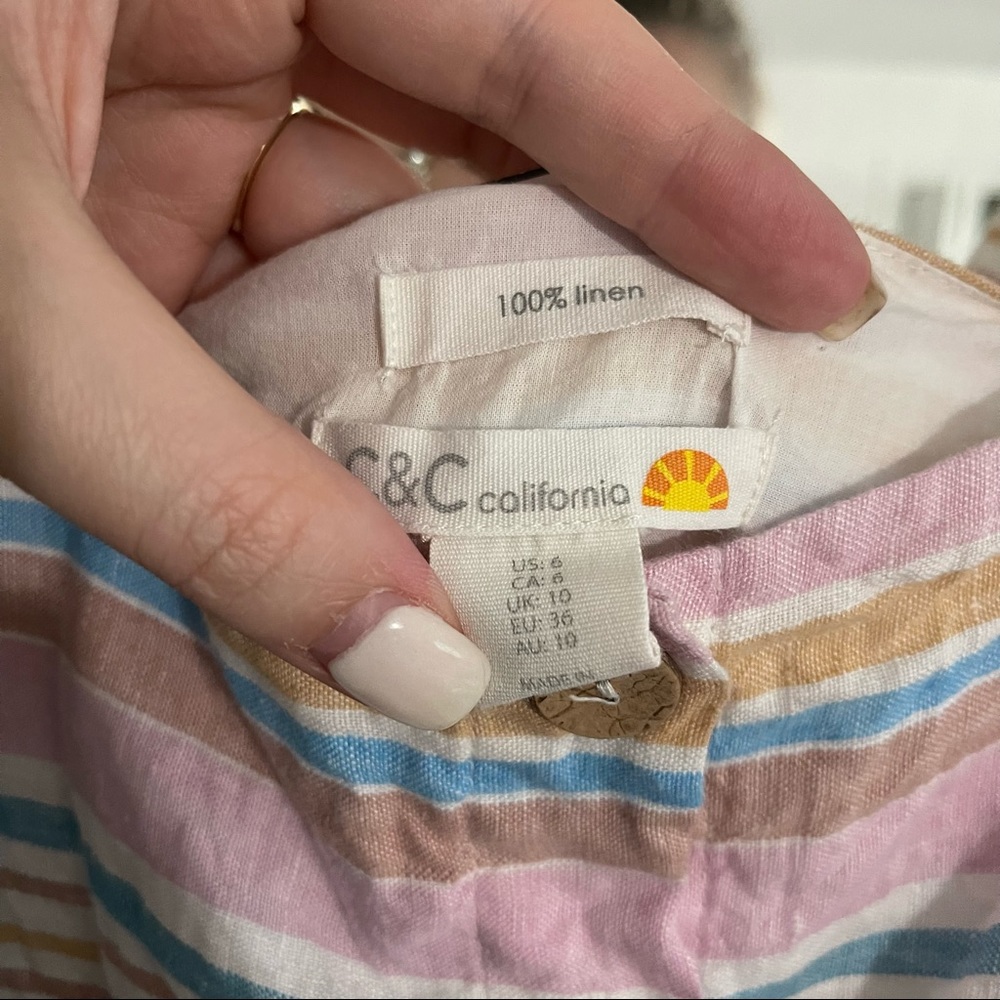 C&C California Stripe Linen Button Front Sleevele… - image 5